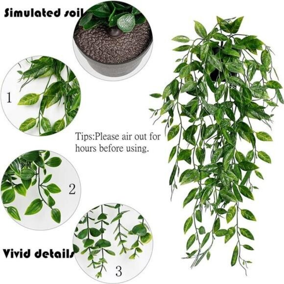 Set of 3 artificial hanging plants faux eucalyptus greenery indoor home decor - Picture 4 of 7